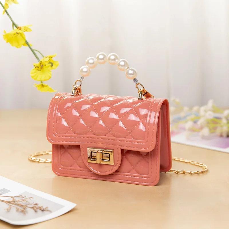 2025 Summer New Jelly Lovely Purse Fashion Cute Child Shoulder Bags Pearl  Mini Hand Bag Luxury Jelly Purse for Kids