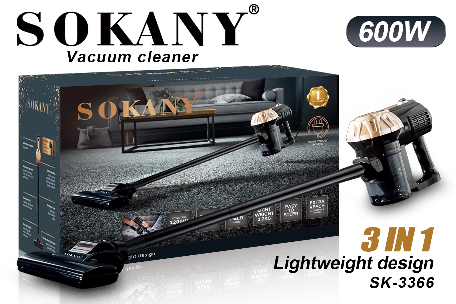 SOKANY プレミアムハンドヘルド掃除機 自動アップライトクリーナー