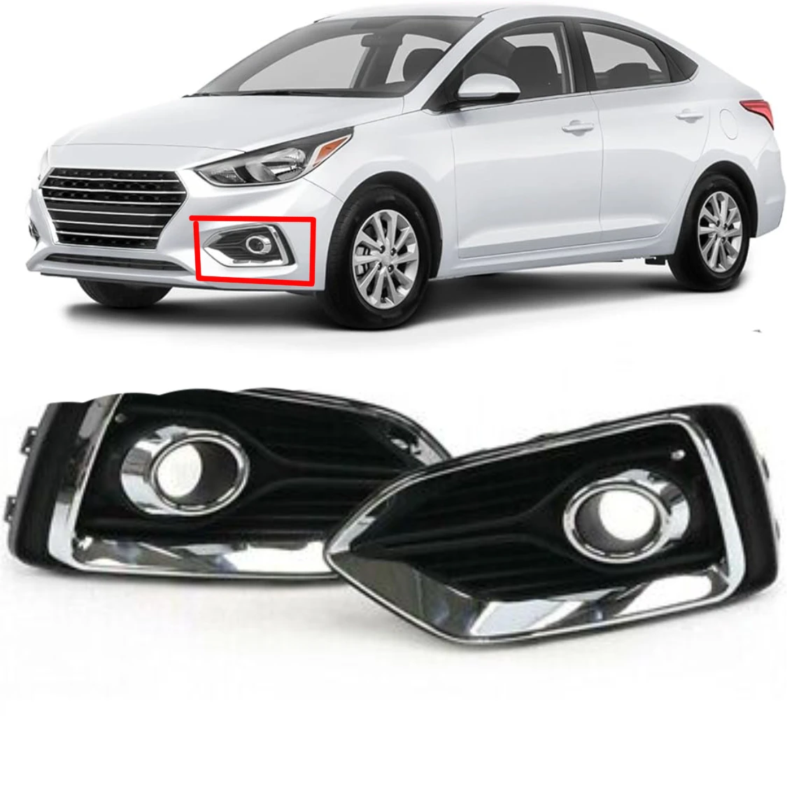 car accessories CHROME BLACK Fog Lamp cover for Hyundai Accent 2018 - 2020