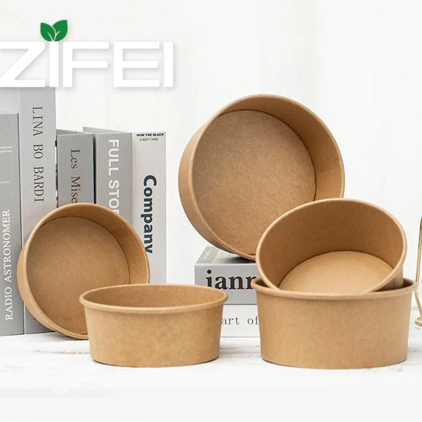 Food Grade Disposable Kraft Paper 50oz Round Salad Bowls With PP