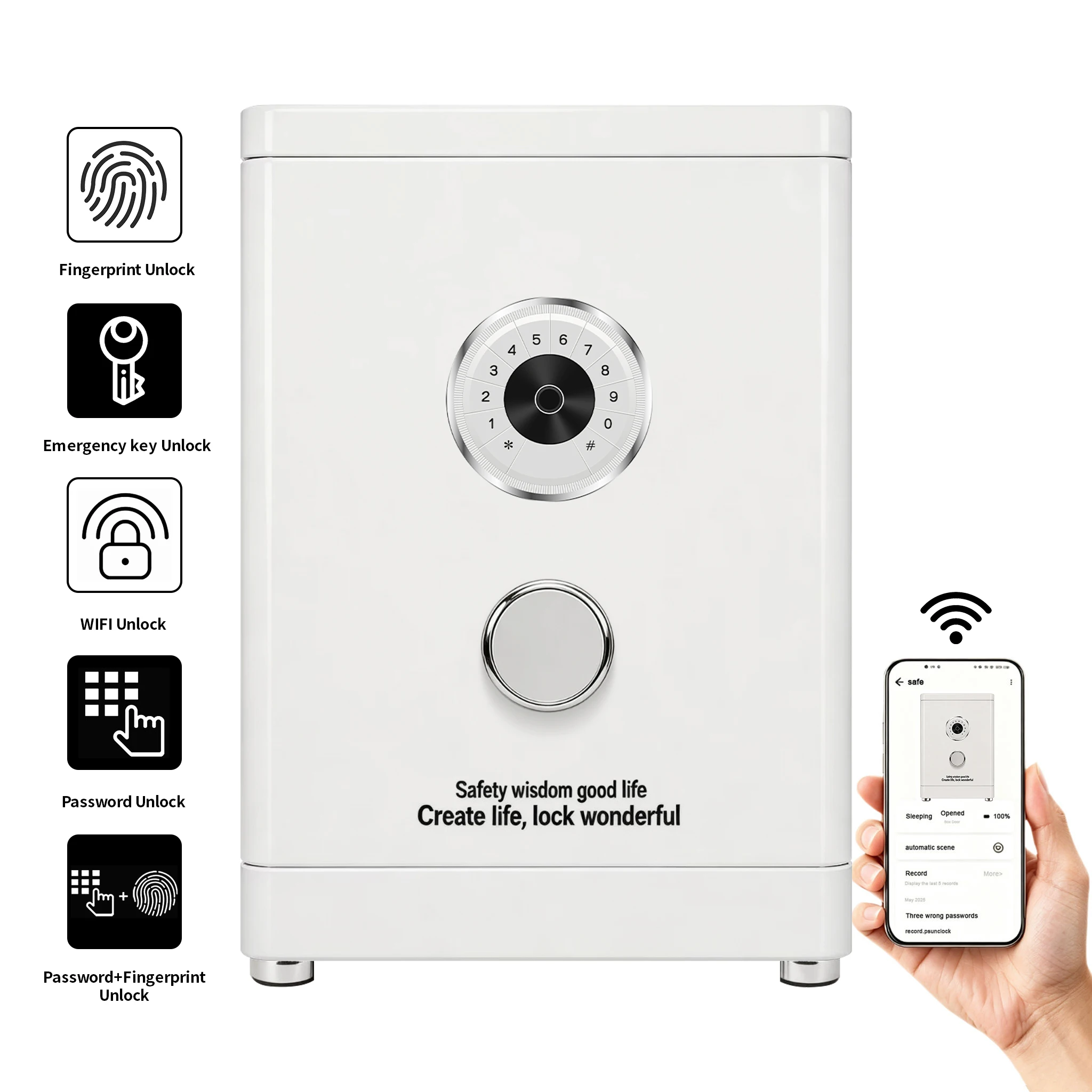 F1-600 CEQSAFE Electronic Digital Lock Master Key Fingerprint YUTA White Home Bank Office Deposit Safe Box