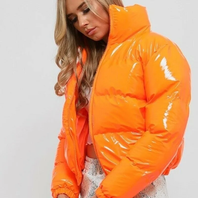 womens orange bubble coat