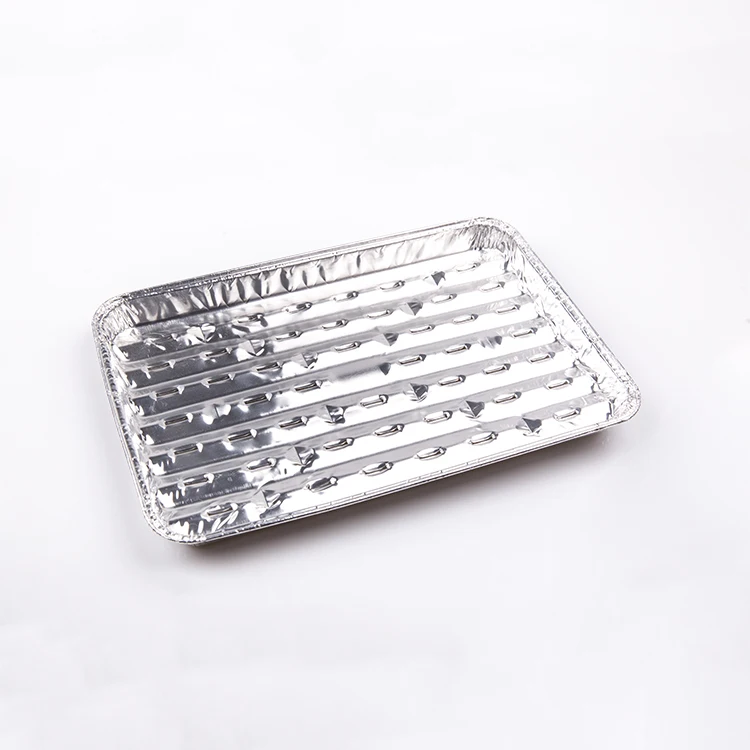 product 1000ml certified durable broiler pans rectangle disposable tin foil bbq grill perforated aluminum foil bbq tray with holes-1