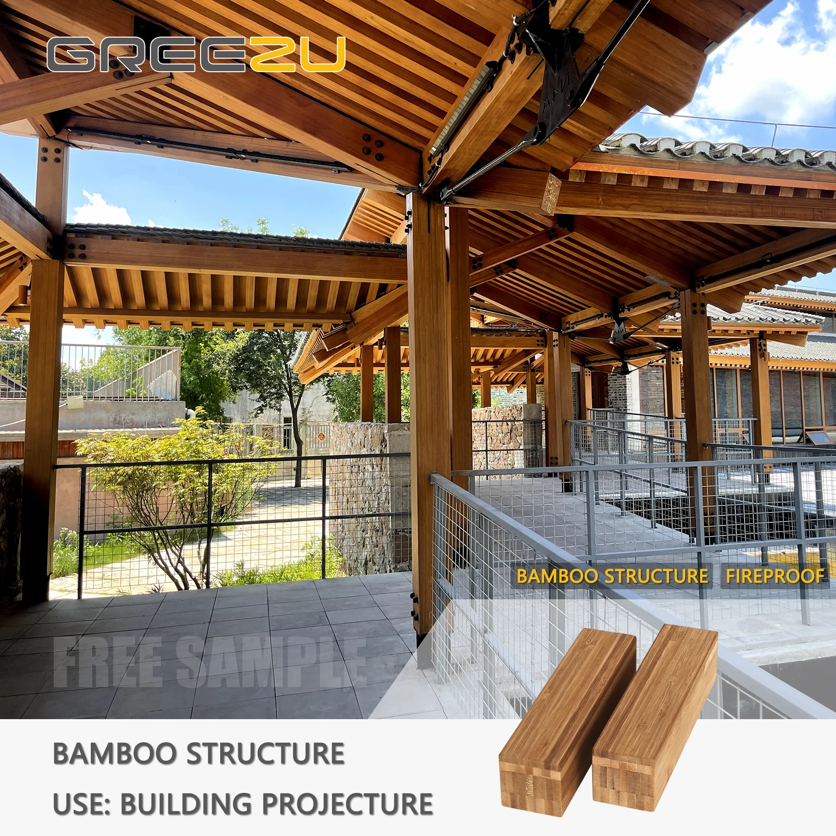 Bambus-Laminatbalken fr Bauarbeiten, Verleimtes Bambus-Holz,  Outdoor-Bambus-Lamellen, Technisches Bambusholz, Bambobalken