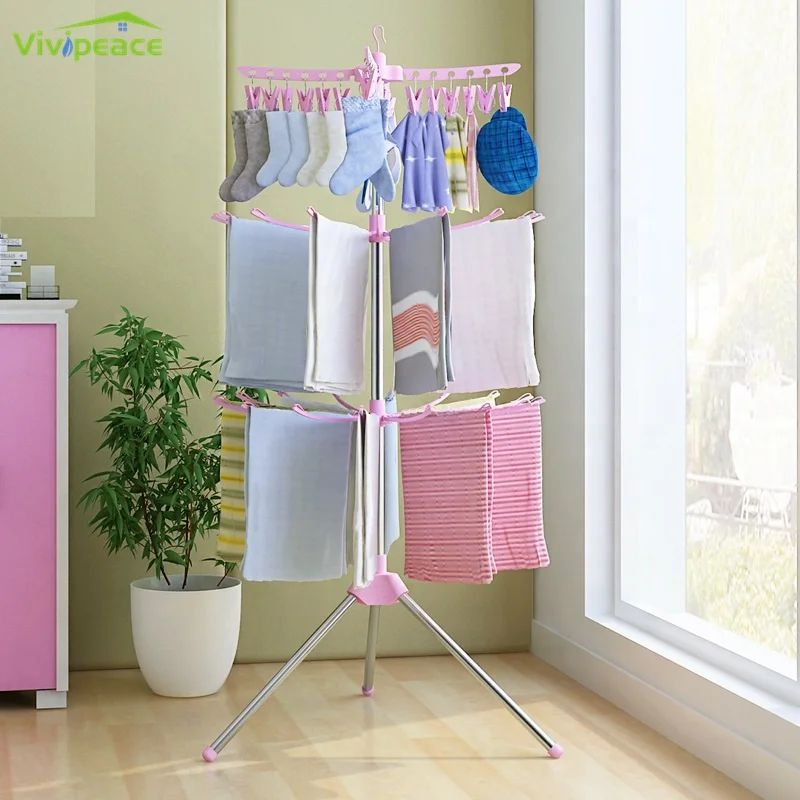 3 Tier Umbrella Clothes Drying Rack Clothes Garment Rack Adjustable Laundry Rack with Foldable Wings Shape