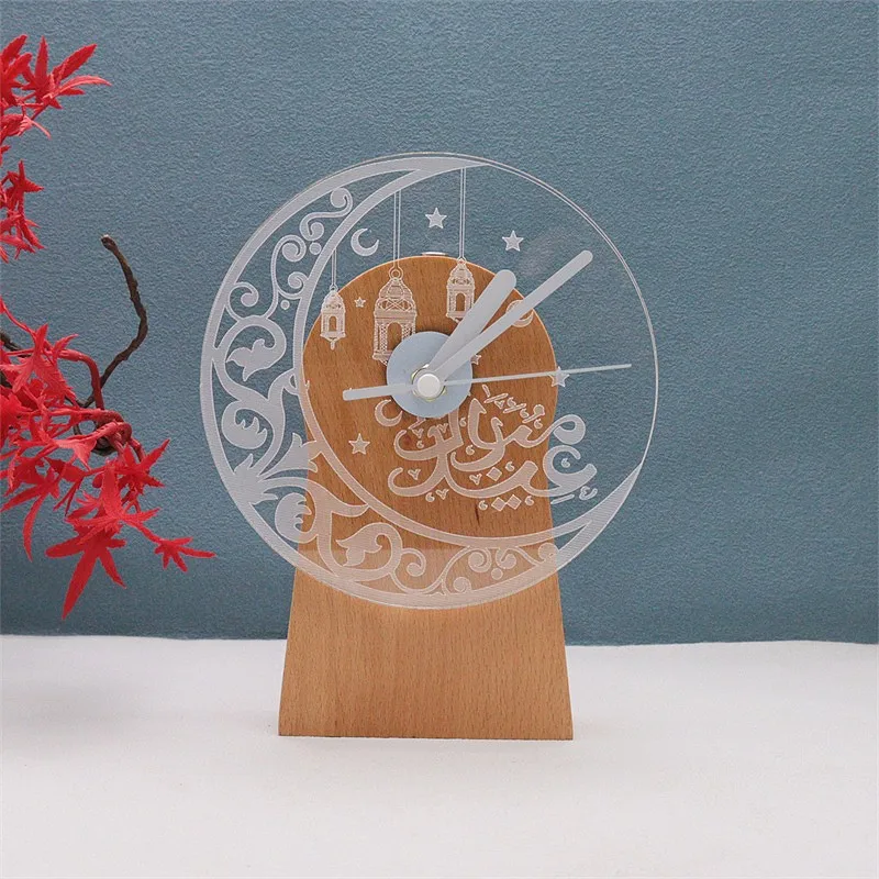 2023 Custom Design Wood Silent Light in Dark Night Nordic Fashion Desktop Clock Non Ticking Clock With Night Light