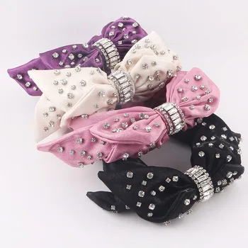 Bright Color Fabric Diamond Bowknot Headbands Personality Hair Hoop Ladies Prom Hair Accessories