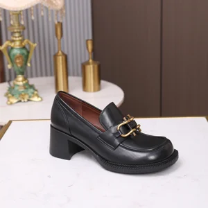 Women's Soft New Classic Style Chain-Decorated High Heels Loafers for Autumn and Winter for Office Workers and Students