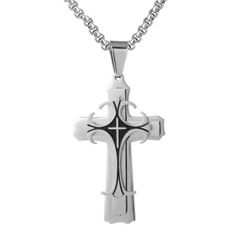 Gothic Mens Gold Plated Stainless Steel Necklace Cross Pendant High Quality Wholesale