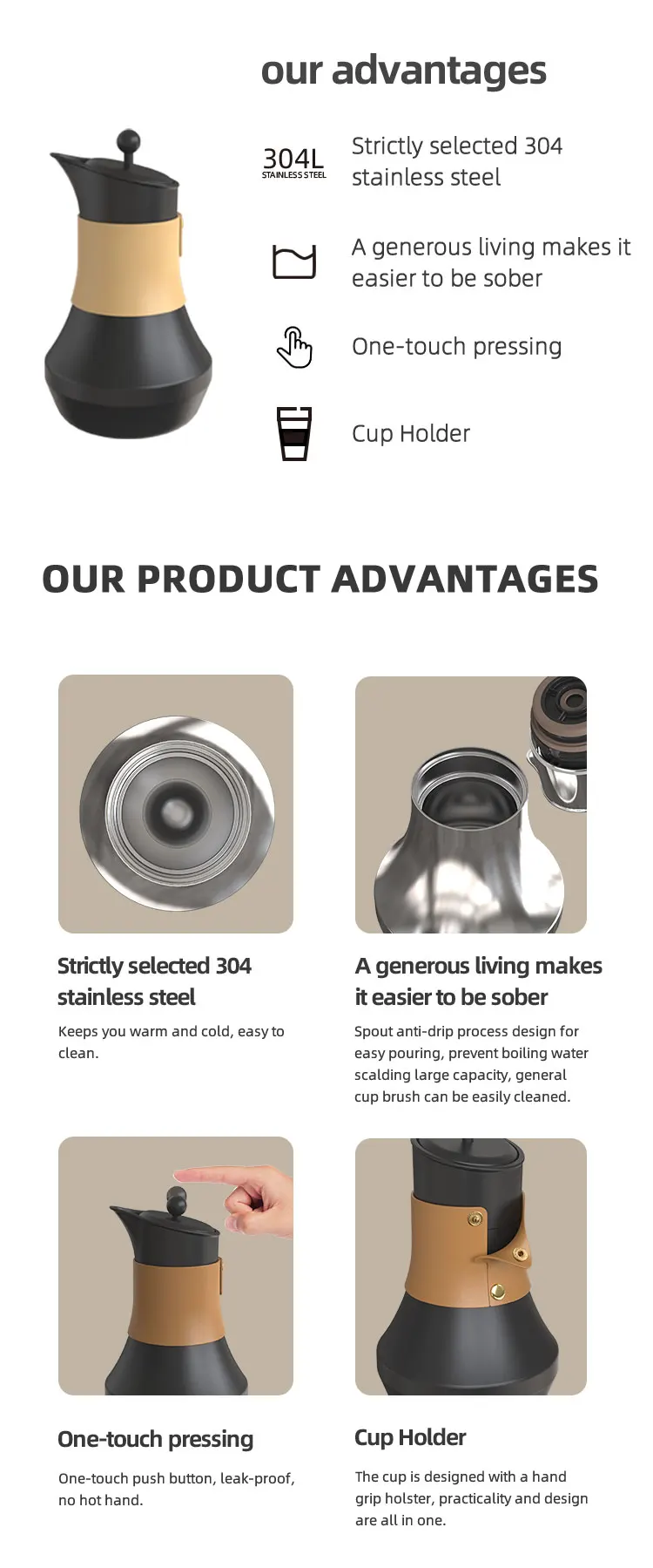 Arabic Tea Pot Thermos Luxury Sus 304 Stainless Steel Water Jug Arabic