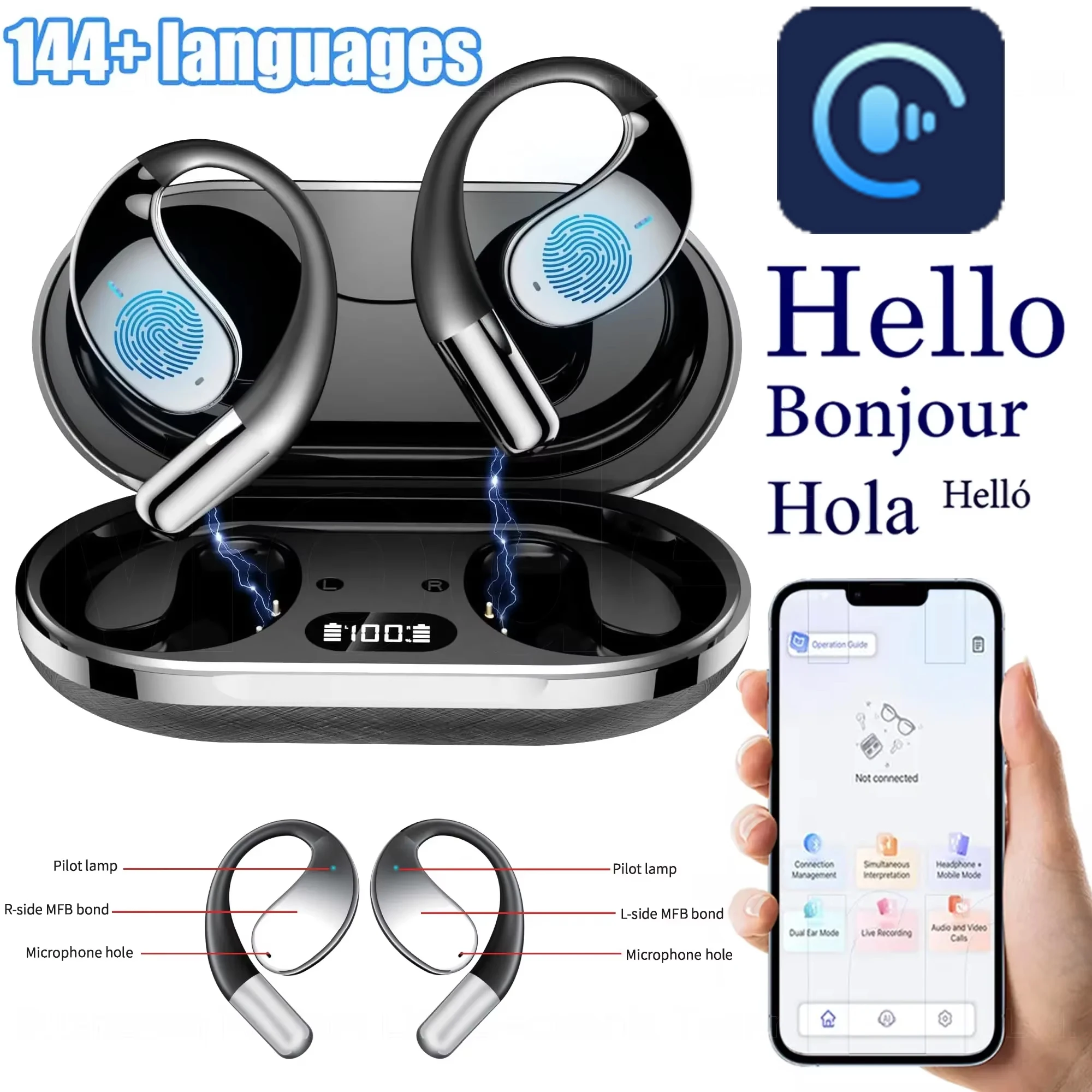 Écouteurs Traducteur 144 Langues – Traduction En Temps Réel Et Appels Mains Libres