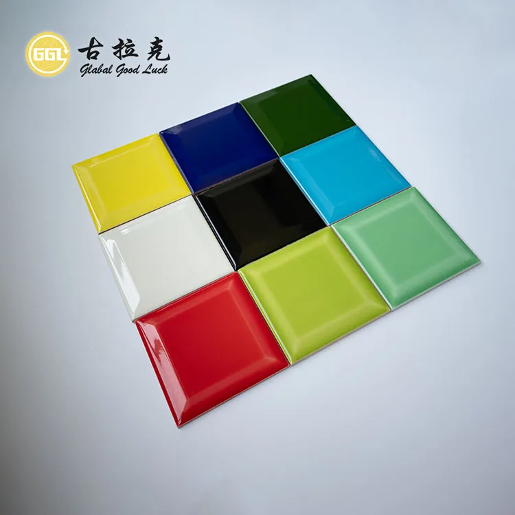 Deep Beveled Colorful Square Shape Ceramic Tile For Kitchen and Floor