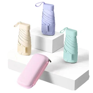 Custom Portable Mini Umbrella Anti-UV 6 Fold Umbrella Women Small Pocket Rain Umbrella with Hard Case