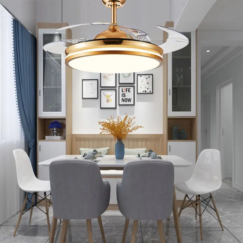 Decorative Invisible Ceiling Fan Light with Hidden Blades Remote Control for Living Room