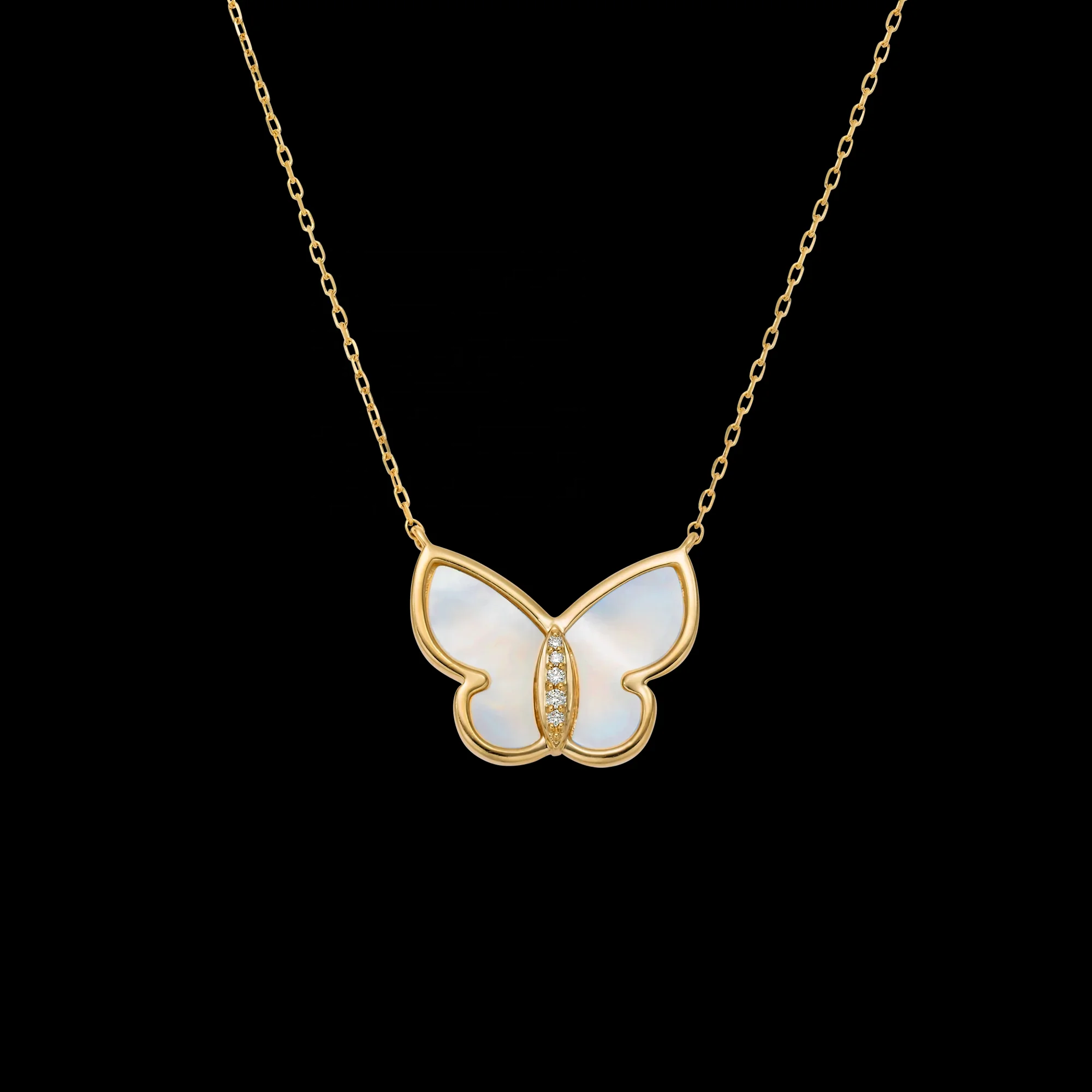 Rose Gold Mother of Pearl Butterfly Necklace