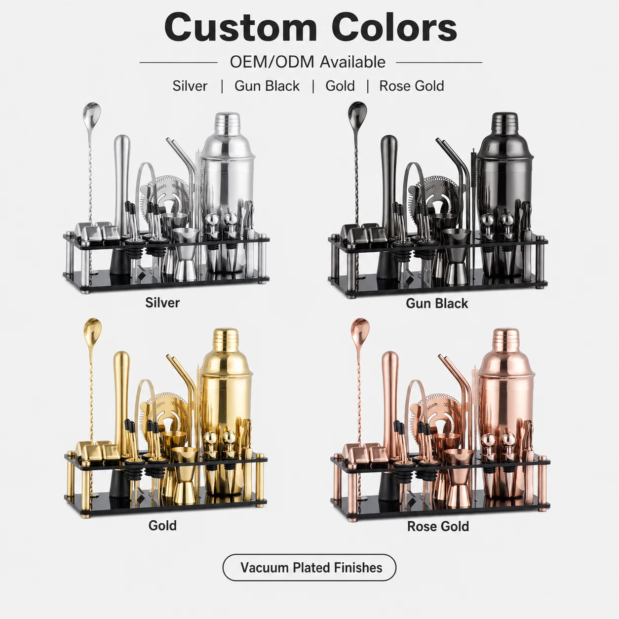 ODM OEM Custom Logo 22 Piece Bartender Kit 700ml Cocktail Shaker Set Stainless Steel Barware Tools With Acrylic Display Stand
