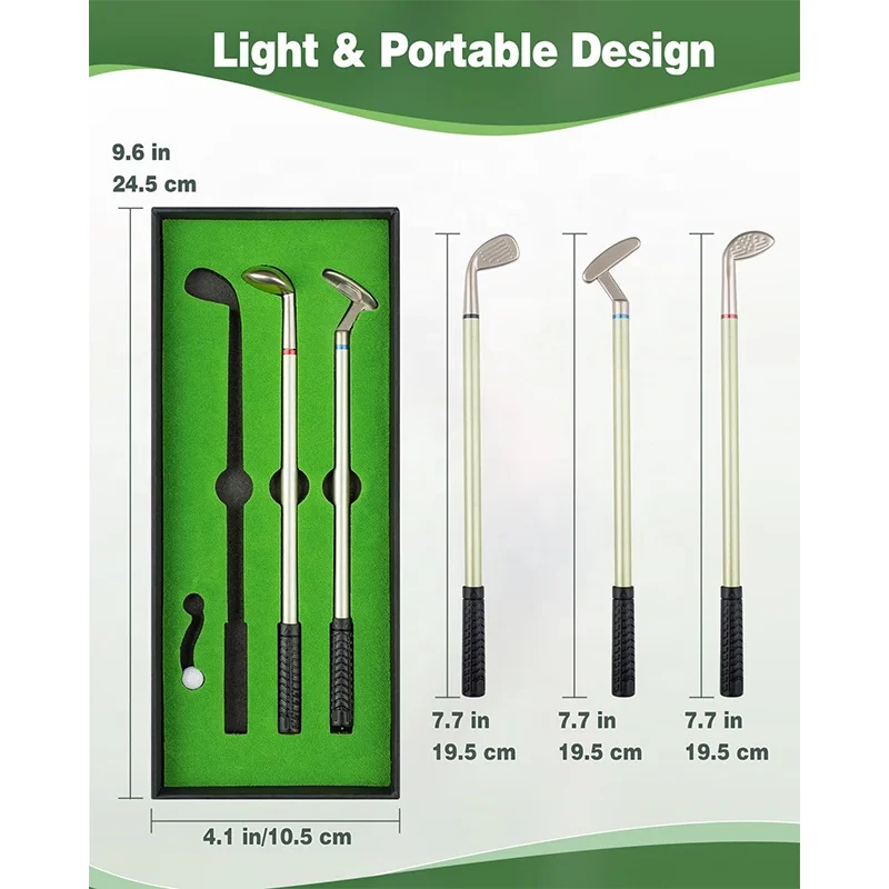 HOW TRUE Wholesale Mini Desktop Games Golf Pen Gifts Box 3 Colour Golf Club Pen Gifts Set for Office Gadgets Desk Decor