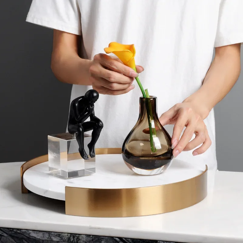 product gold marble home decoration round stone tray tray for serving marble-2