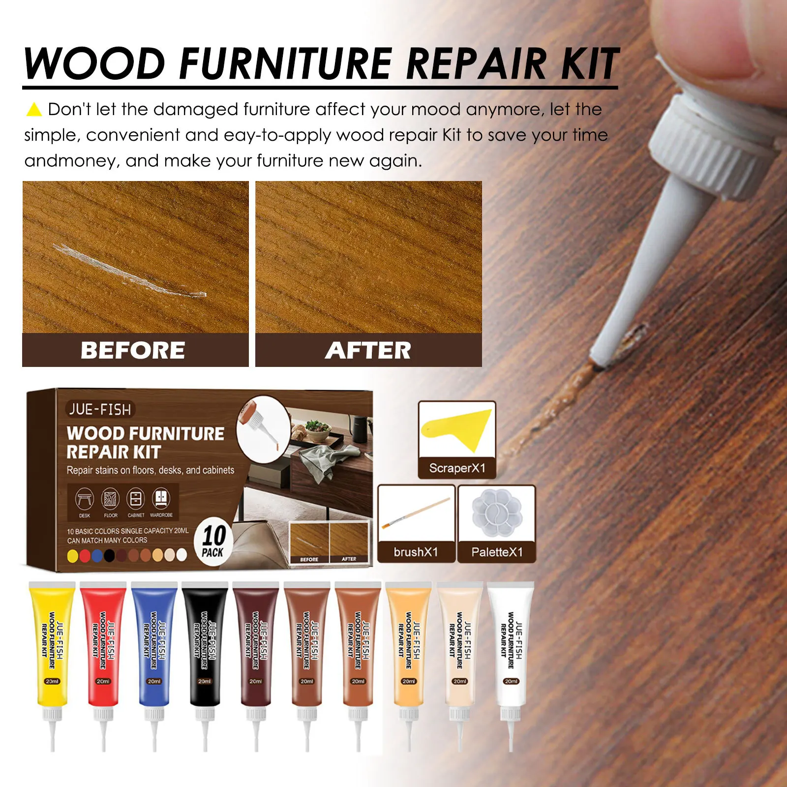Juefish Wood Repair Paste Multi Color Furniture Repair Kit Waterproof