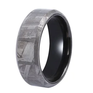 Black Zirconium Ring with Genuine Muonionalusta Meteorite Inlay 8mm Comfort Fit Luxury Mens Wedding Bands Meteorite Ring