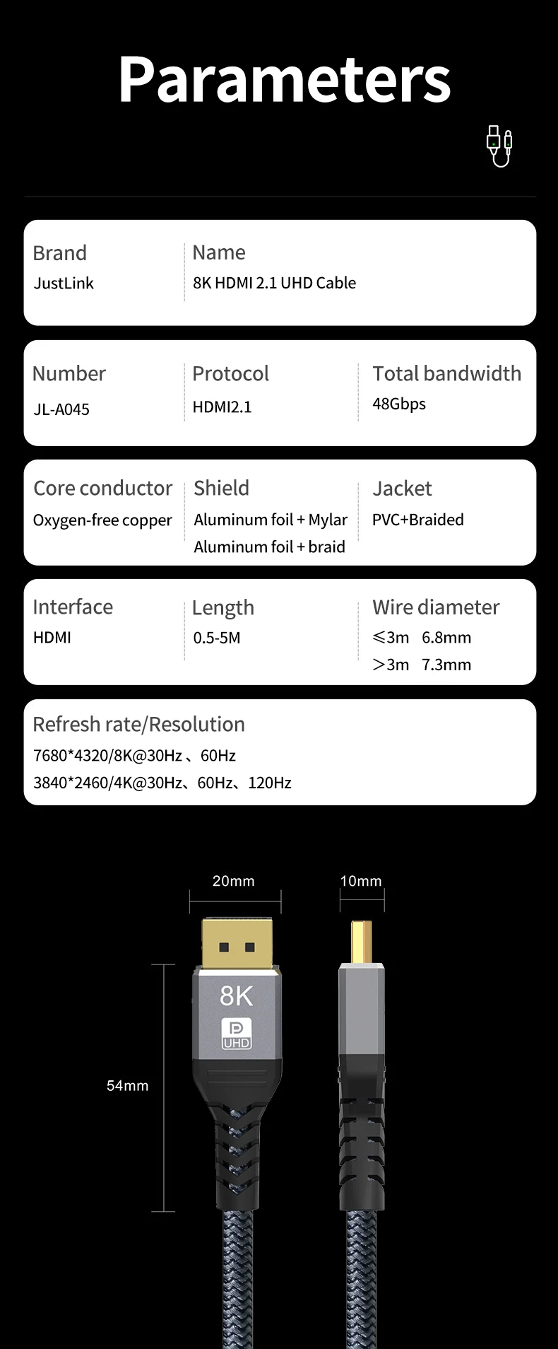 New 8K HDMI 2.1 Cable 8K 60HZ 4K 120HZ HDMI Cable Support 3D 48Gbps High Speed Transmission for HDTV Projector PC HDMI Cable 4K插图9