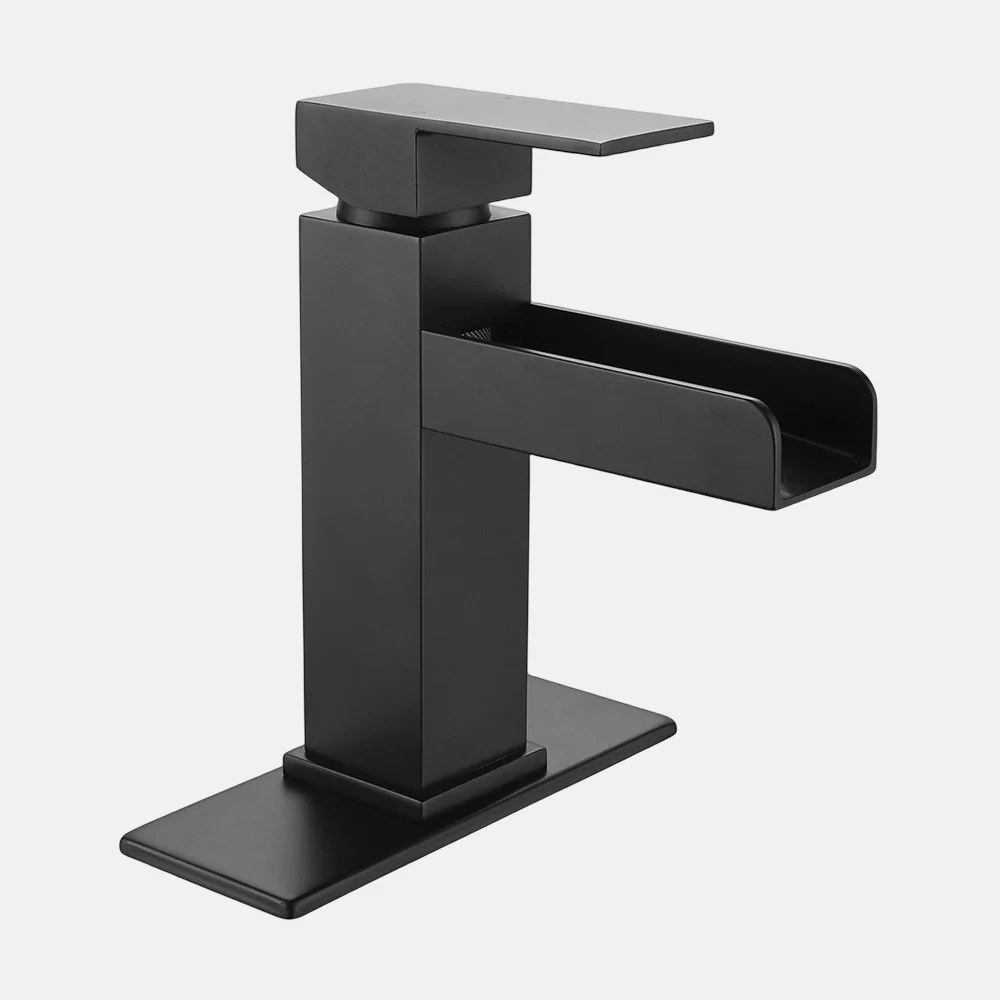 Modern Hotel Project Bathroom Black Brass Basin Faucets Hot Cold Water Deck Mounted Faucet
