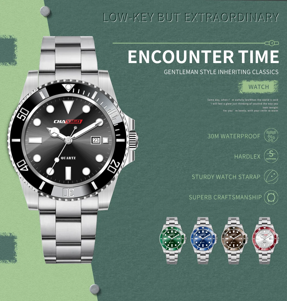 chaxigo Factory Custom Logo Watch for Men Wrist Luxury Brand Retro Black Full Steel Waterproof wrist watches