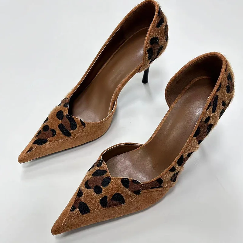 2024 Closed Women Latest Pointed Toe Stiletto Pumps Leopard Pattern Shoes Animal Prints Maillard Ladies Nice High Heel Shoe - Image 1