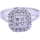 14k Ring Rings SY Jewelry Pure 14K White Gold Cushion Cut Halo Engagement Wedding Ring