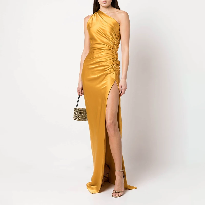 slim fit dress slacks White Maxi Satin Dress Slim Backless Cowl Neck Cami Straps Cocktail Party Dress JE9 Blue / S