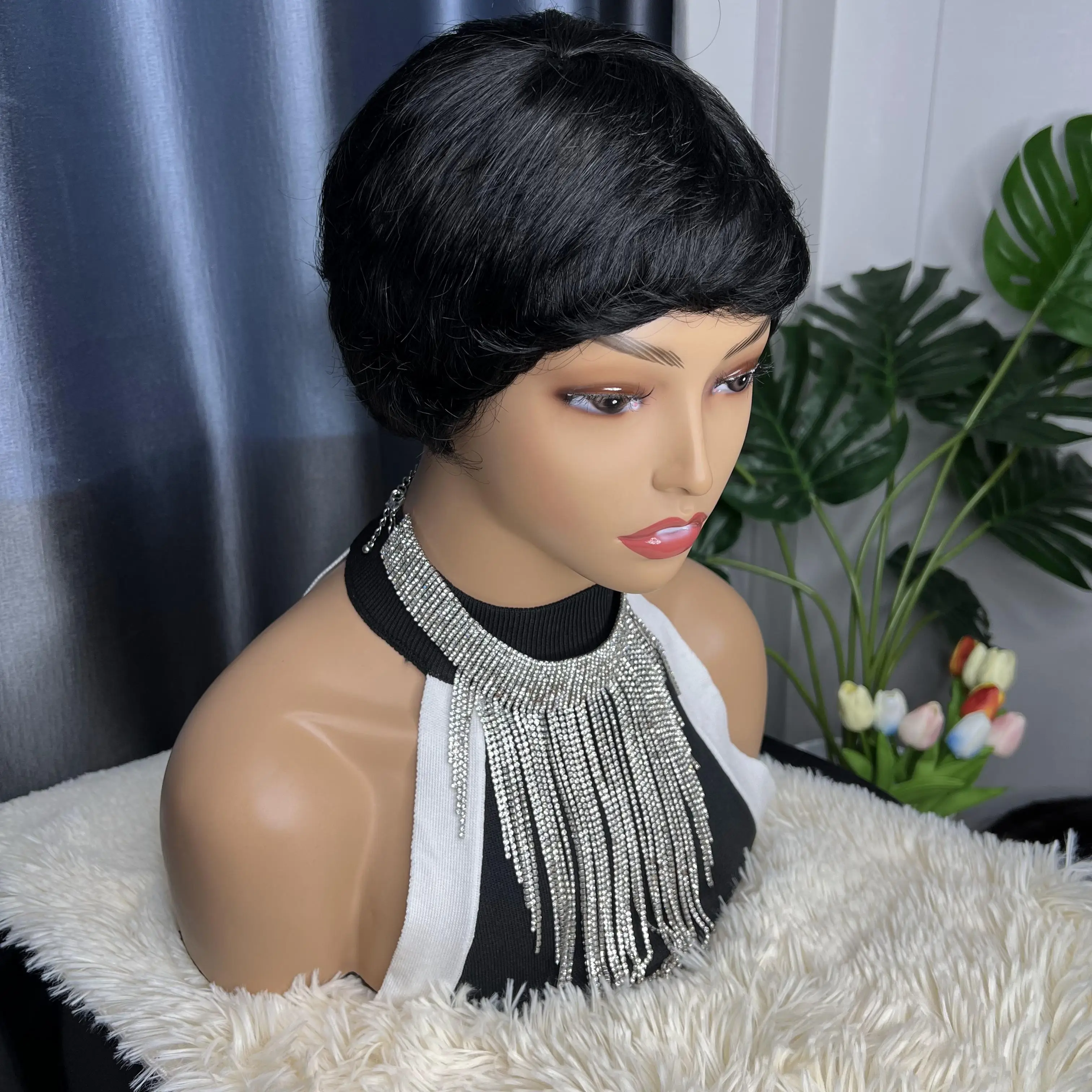 Short Bob Pixie Cut Human Hair Wig None Lace Front Wig with  display picture 2