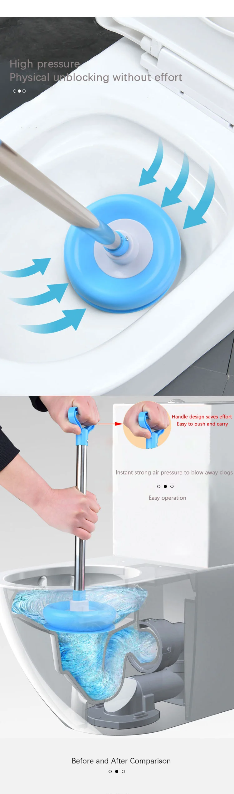 Durable Toilet Cleaning Tools Long Handle Toilet Rubber Toilet Plunger