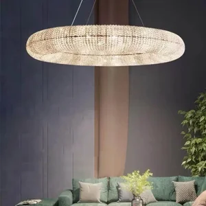 Loft Style American Rustic Round K9 Crystal Chandelier for Hotel Villa Lobby Lighting