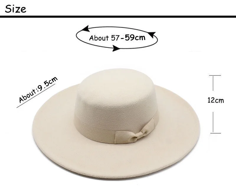 Vintage British Style Bow Fedora Hat Men Women Autumn Winter Wide Brim Warm  Fashion Flat Top Boater Hat