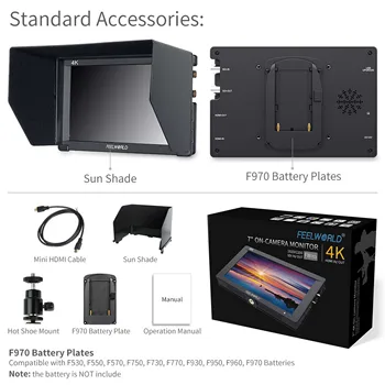 FEELWORLD FW703 On-Camera Field Monitor, F970 Battery Plate, Multi-Power Supply, for Cinema Production, Factory Price product image