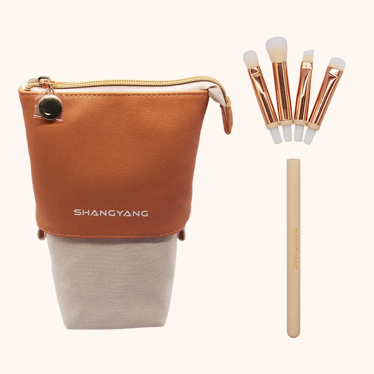 New Custom Logo Mini Travel Ladies Makeup Brush Wood Handle Synthetic Hair Best Makeup Brush Set With Bag