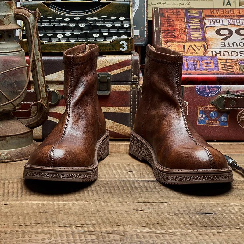 Botines Chelsea clásicos de cuero italiano para hombre Botines retro  occidentales de lujo de fábrica en marrón y negro