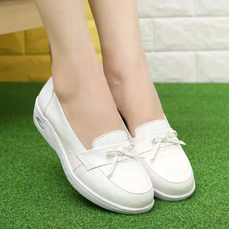 Zapatos de cuero de vaca para mujer, calzado de enfermera antideslizante  para trabajo en Hospital, color blanco, cómodo, venta al por mayor