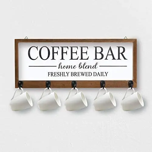 Coffee Mug Holder Wall Mounted Coffee Bar Decor Sign Coffee Cup