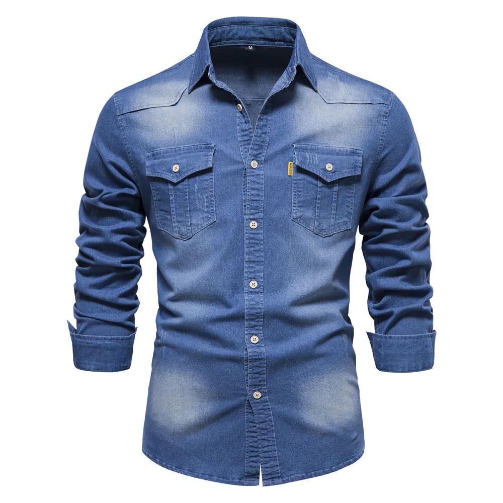 Quality Men Casual Long Sleeve Cowboy Shirts Plus Size Denim Jeans Shirt