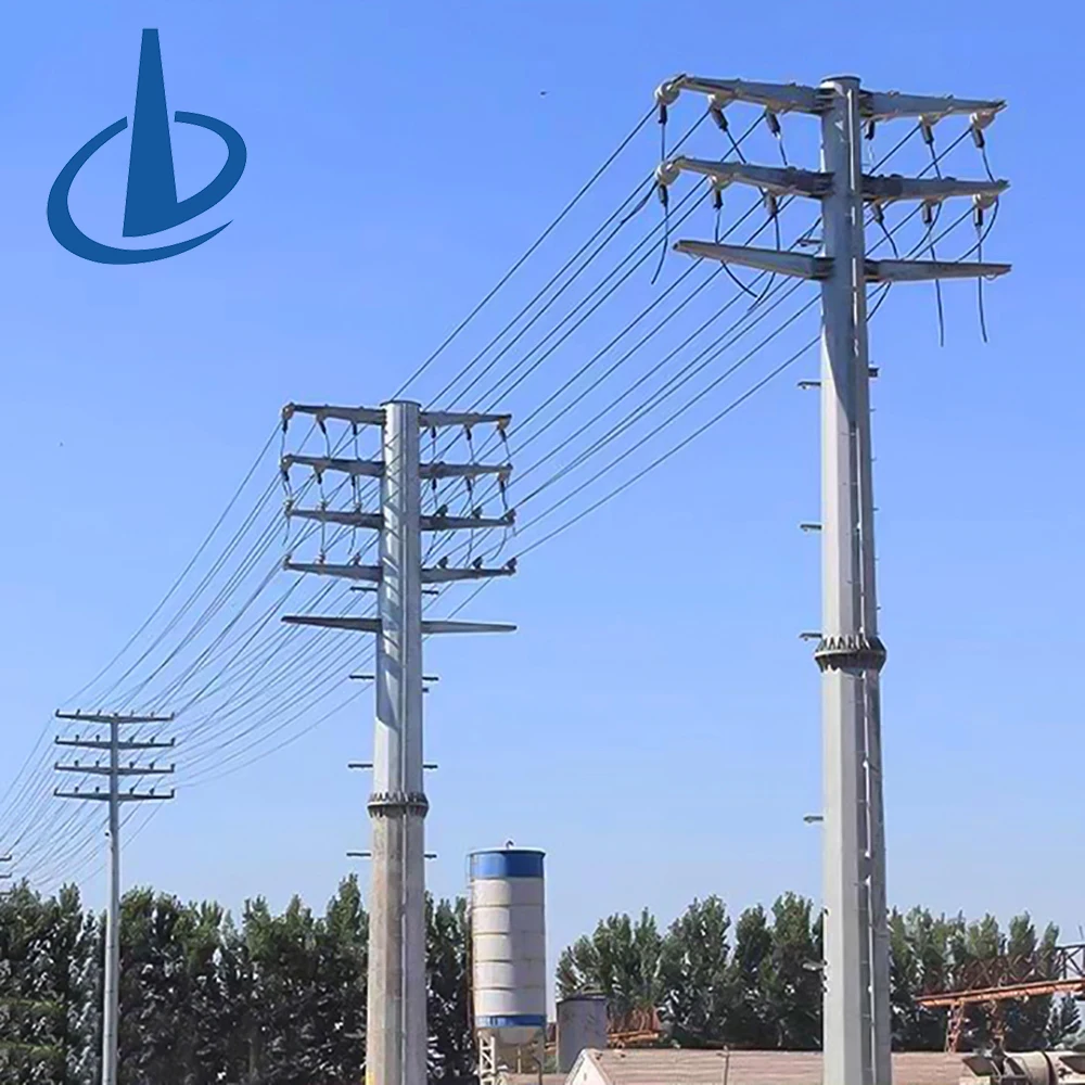 Q355B Galvanized Steel Pole 10kV 11kV 33KV 11m 12m Tapered Octagonal Electrical Power Distribution Pole