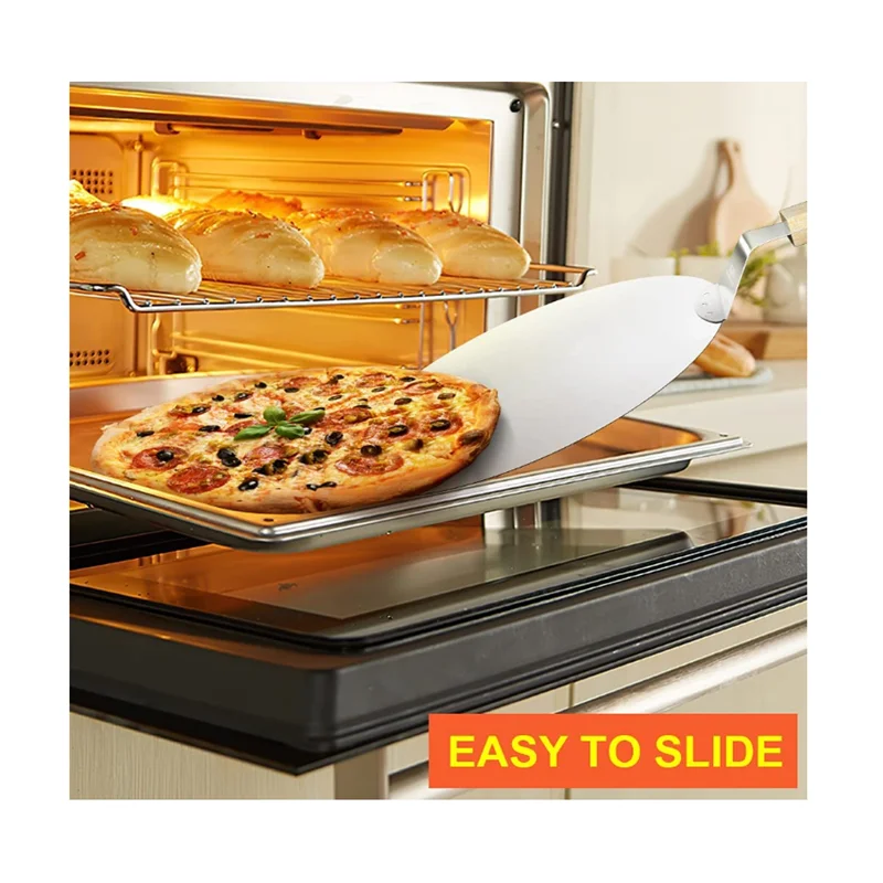 espátula de paleta de pizza redonda con mango antideslizante Astilla 10 pulgadas de pizza de cáscara de acero inoxidable 