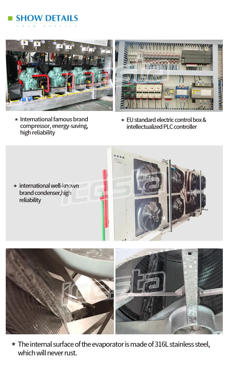 Customized ICESTA Automatic High Productivity Long Service Life 30T 40 Tons Industrial Ice Flake Making Machine for Fish
