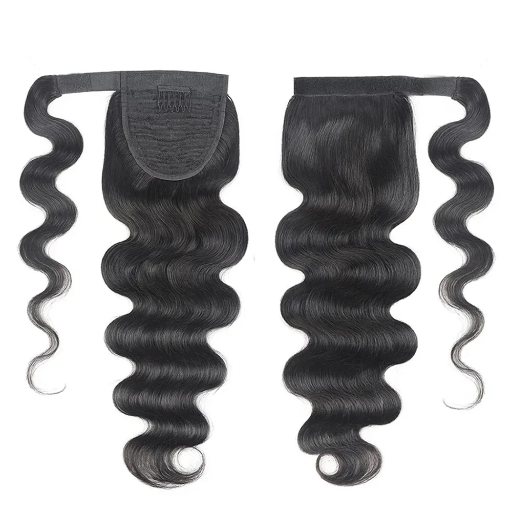 Extension de cheveux brésiliens Remy Body Wave à clipser en queue de cheval_voghion.com