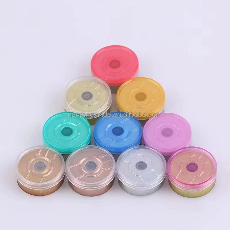 product customizable 13mm 20mm medical injection caps colorful aluminium plastic tear off stoppers with rubber stopper-0