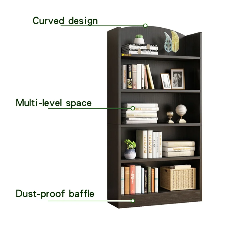 YQ FOREVER Morden Black Wooden Panel Bookcase Shelve Book Storage Standing Living Room Furniture