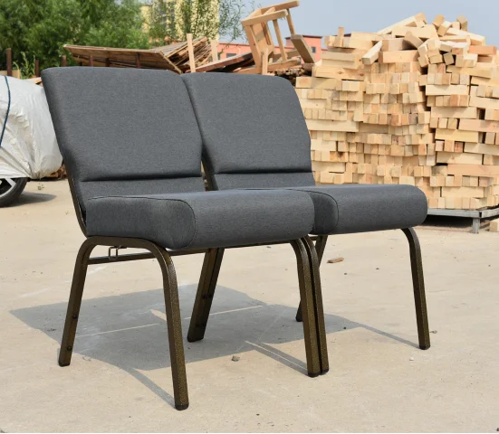Modern Fabric Iron Padded Church Chair Stackable with Under Rack for Prayers in Church School & Hospital