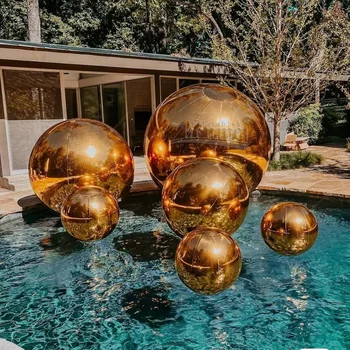 Customized giant PVC gold floating inflatable mirror ball for balloon sale