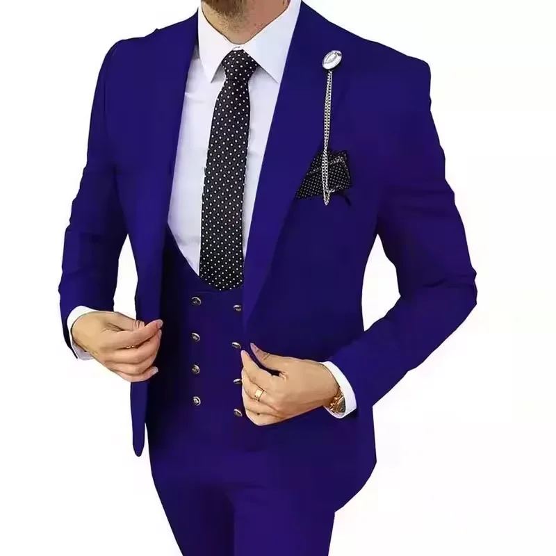Hot Fashion Slim Fit Blazer 3 Pcs Two-piece Set Wedding Peaked Lapel Wedding Prom Customized Elegant Groom Tuxedos for Wedding