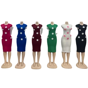 Summer Fashion Elegant Women French Romantic Party Casual 3d Decal Sleeveless Slim Fit Dress